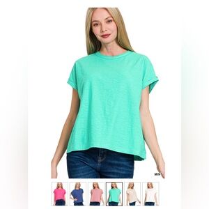 031 - Zenana Outfitters Cotton Slub Round Short Sleeve Top (5 Colors)